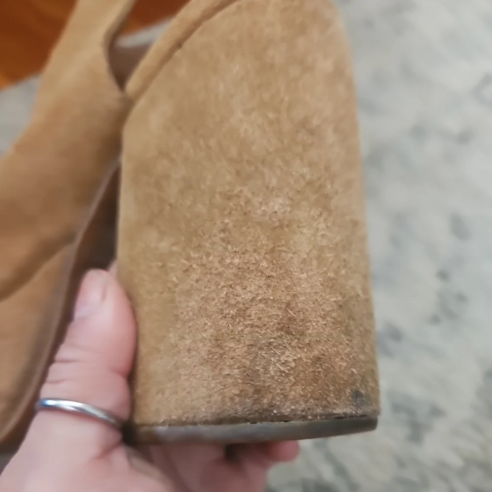 Free People X Jeffrey Campbell Womens Tan Suede Platform Peep Toe  Heels 6.5